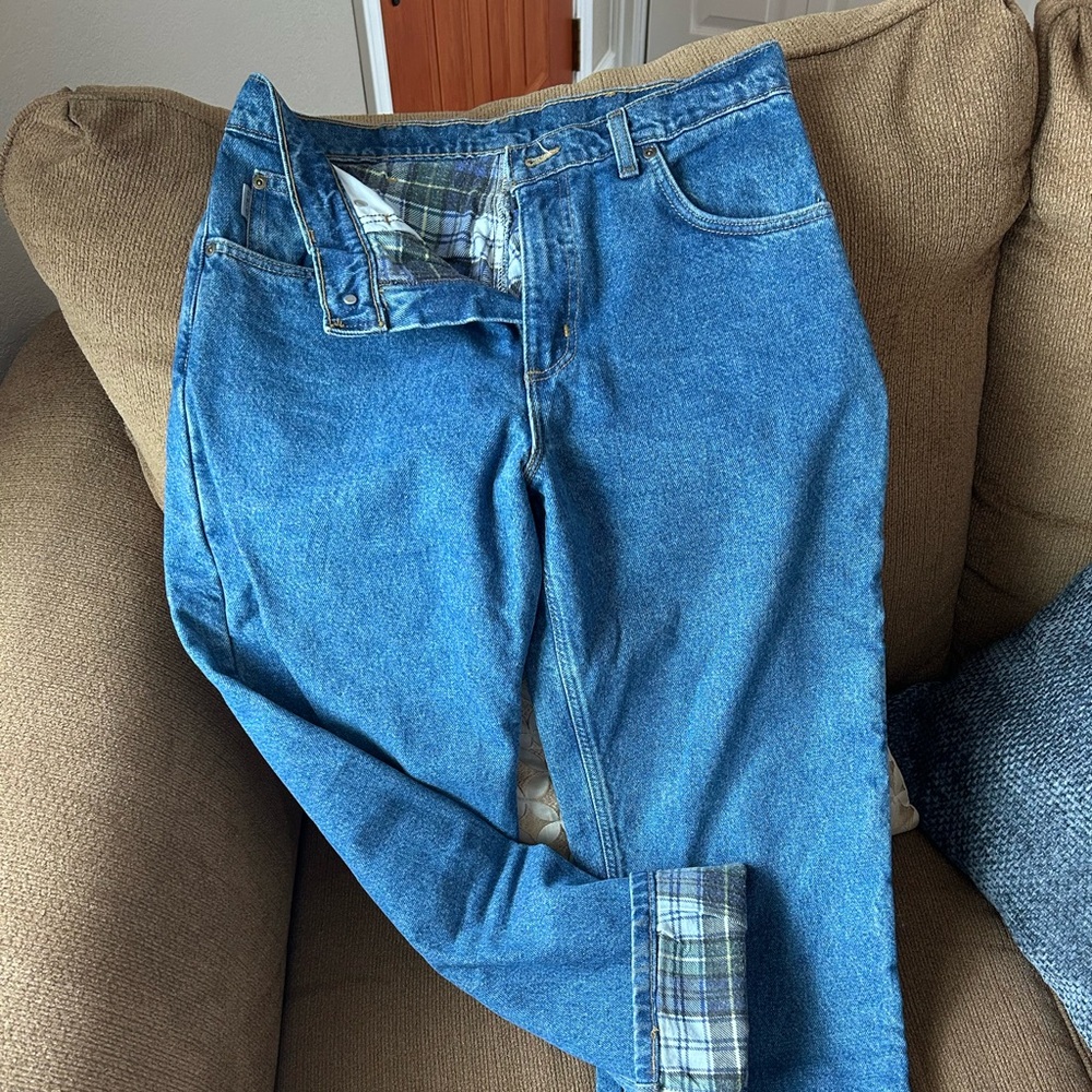Carhartt Light Blue Denim Jeans with Plaid Lining
